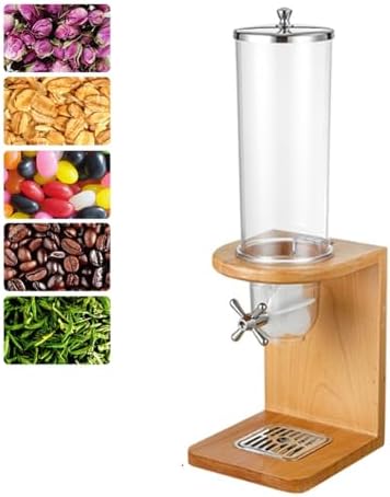 Bamboo Cereal Dispenser - Stylish Dry Food Storage Container with PC Barrel & Wooden Base for Rice, Beans, Nuts - Perfect Countertop Organizer for Kitchen Space