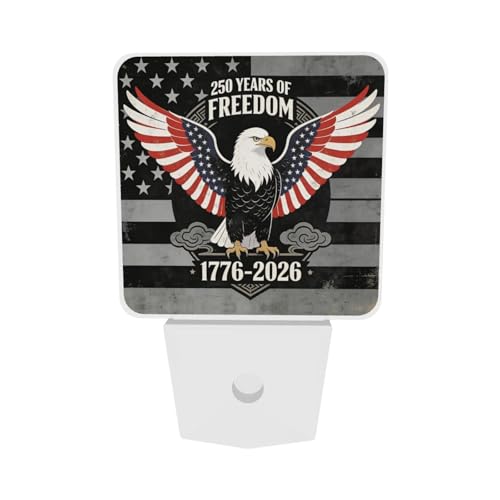 Image of 250 Years Anniversary of USA Night Light Set of 2, Patriotic Eagle Auto Sensor LED Dusk-to-Dawn Nightlights, Plug-in Sensor Lamp for Bedroom Bathroom Kitchen Hallway Stairs Decorative