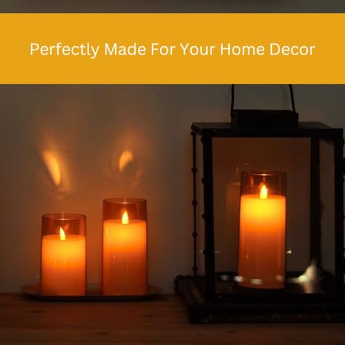 Image of Flameless LED Candle Set of 2 | Acrylic Fiber Glass | Flickering Wick Effect | Remote Control with Battery Operated 3 AA | Home Decor & Gifting | 3 inch D x 6 inch H | Gold