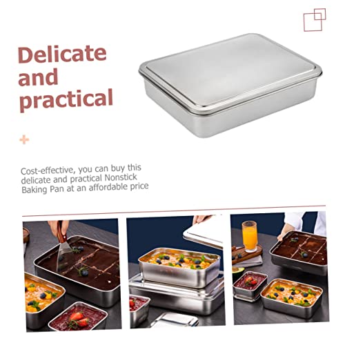 1 Set Household Baking Pan Baking Pans Nonstick Square Cake Pan Biscuit Tin Large Cookware Small Cake Lid Our Baking Dish with Lid Containers Tiramisu Mousse Stainless Steel Silver - Image 8
