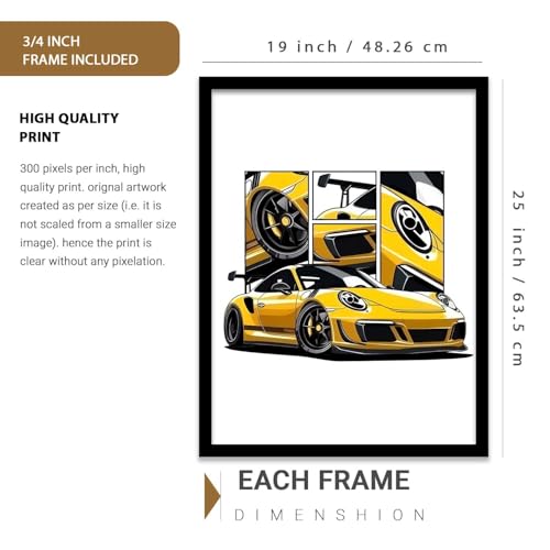 Image of kotart Big Sports Cars Framed Posters Gift Items for Boys Room Wall Decoration Bedroom Living Room Office Studio Decor | Car Poster Frame for Wall Decor Set Of 3 Size (19 X 25 inch)