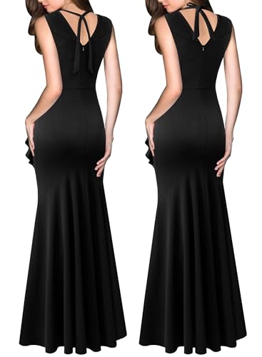 VFSHOW Womens V Halter Neck Celebrity Ruffle High Split Formal Evening Gown Wedding Prom Maxi Dress2
