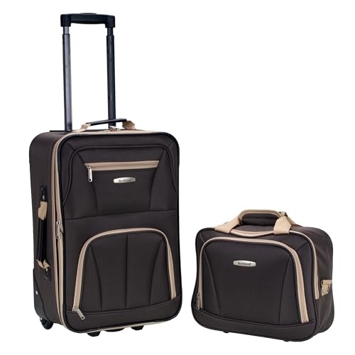 Rockland Fashion Softside Upright Luggage Set,'Expandable,Lightweight,Telescopic Handle,Wheel, Brown, 2-Piece (14/19)