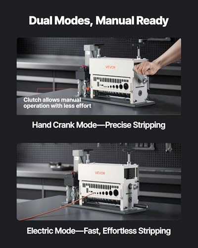 Image of VEVOR Electric Wire Stripper Machine, 0.06-1.57 in, 11 Channel Automatic Copper Cable Stripper, 370W Wire Stripper Tool with Manual Hand Crank Mode, Emergency Stop Button, for Scrap Copper Recycling