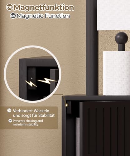 Yorbay Toilettenpapierhalter Stehend aus Bambus mit Aufbewahrung: Toilettenpapierständer mit Taschentuchboxen und Rollenhalter - Klopapierständer für Badezimmer Toilette Waschraum (Schwarz)