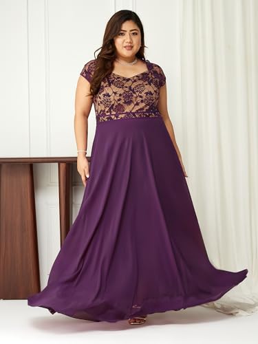 Image of Miss Chase A+ Women's Floral Printed Relaxed Fit V -Neck 3 /4Th Sleeve Georgette Maxi Dress