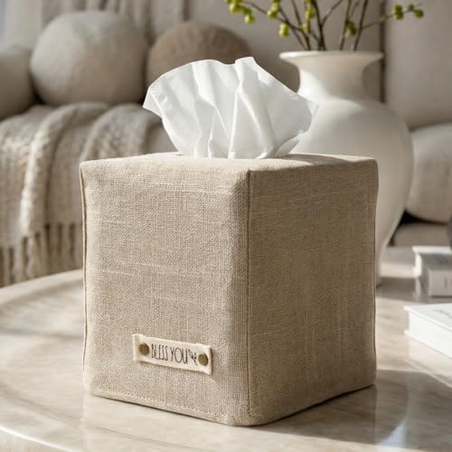 Stylish Tissue Box Cover - This Beige Linen Holder Instantly Covers Your Square Tissue Boxes - The...