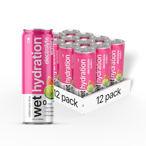 Image of Wet Hydration | Functional Wellness Water, Non-Carbonated - Watermelon Lemon Lime (12 Ounce Cans, Pack of 12) - Flavored Water, Hydration Drink, No Sugar, No Artificial Ingredients, Zero Calories