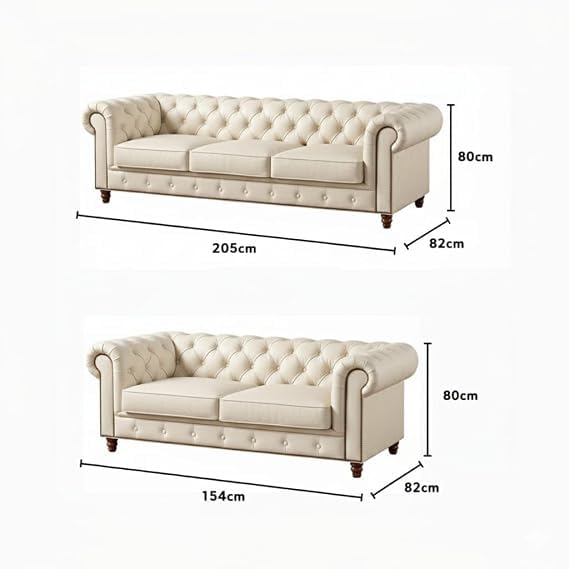 Image of A to Z Furniture Classic 3+2=5 Seater Sofa Set Luxury Chesterfield Leatherette Sofa in for Home Living Room & Office (3+2=5 Seater Sofa Grey)