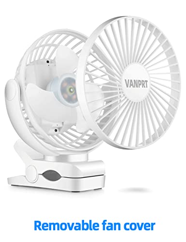 Vanprt Portable Clip On Fan, 5000Mah Rechargeable Desk Fan, 3 Speeds & 360° Rotation, About 7-30 Hours Woring Time Portable Battery Clip Fan, Quiet And Powerful - White #TOP5