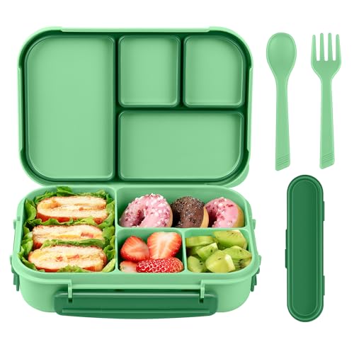 Amathley Lunch Box Kids,Bento Box Adult,Leakproof Lunch Containers for Adults/Kids/Toddler,1200ML-4 Compartments Bento Boxes with Utensil,Microwave & Dishwasher & Freezer Safe (Cyan)