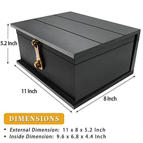 Prodigen Antique Style Wood Storage Box With Lid, Large Wooden Box With Hinged Lid, Keepsake Box With Metal Latch, Decorative Box For Home Or Office-Black #TOP2