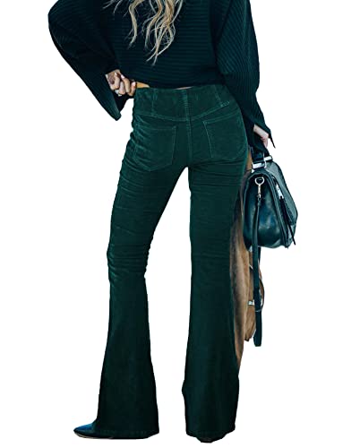 SOMTHRON Women's Corduroy Flare Pants Elastic Waist Slim Fit Bell Bottom Retro Wide Leg Long Trousers3