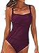 Joligiao Maillot de Bain Une Pièce pour Femme Maillots de Bain pour Le contrôle du Ventre Push up Vintage Monokini Froncés Effet Ventre Beachwear (Rouge,L)