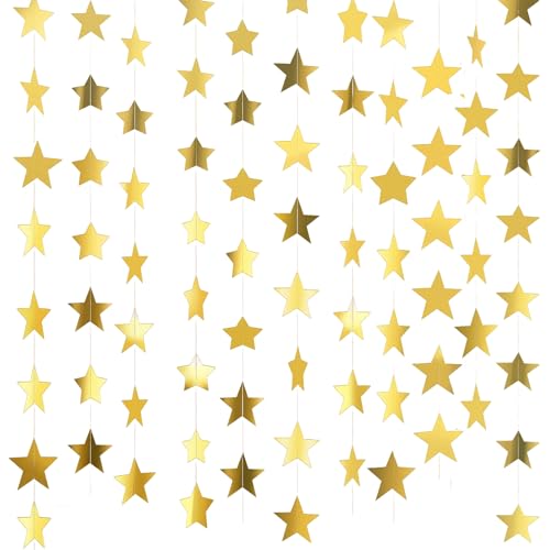 ZOCONE Glitzer Girlande Stern Gold 7 Stück 92 Fuß Hängend Sterngirlande Stern Papier Girlande Deko Sternen Girlande Gold Glitzer Hängedekoration für Geburtstag Hochzeit Karneval Weihnachten Party