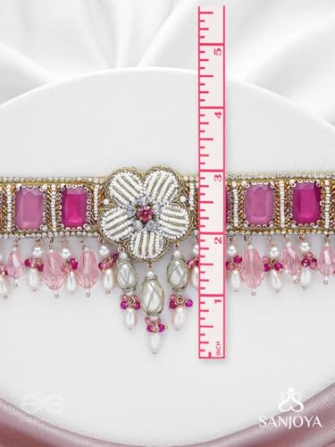 Image of SANJOYA by EVERSTYLISH Embroidered Choker Necklace for Women | Stone, Beads & Pearl Drop Statement Neckpiece | Ethnic Jewelry for Weddings, Festivals & Special Occasions