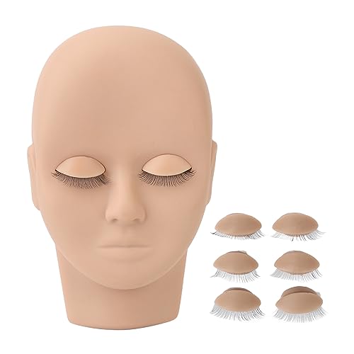 Lash Mannequin Head Lash Practice Kit Makeup Eyelash Extension Practice Doll Head with 3 works Removable Eyelids Double Layer Lashes Replaced Eyelids Training Mannequin Head