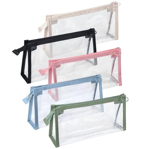 Image of 5Pcs Multicolor Transparent Cosmetic Case, Minimalist Style, Waterproof, Zipper Closure, 8.66 x 3.74 x 2.36 inches, Adult Unisex, Travel, Arts & Crafts, Makeup, Toiletry, Stationery Organizer