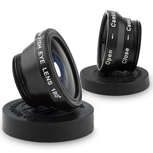 Universal 3 In 1 Cell Phone Camera Lens Kit For Smartphones Including - Fish Eye Lens / 2 In 1 Macro Lens & Wide Angle Lens/Universal Clip/Carry Pouch/Microfiber Cleaning Cloth #TOP1