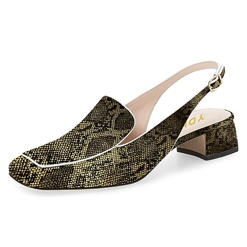 Image of YDN Women Closed Square Toe Block Low Heels Slingback Formal Loafer Dressy Shoes Office Lady Pump Size 4-15 US