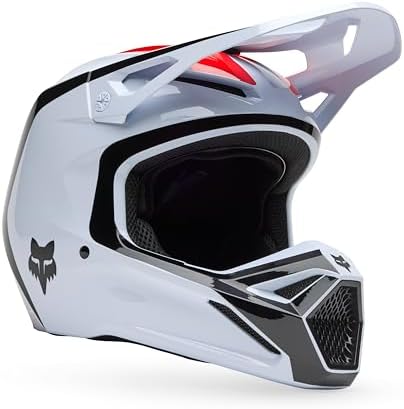 Fox Racing Unisex V1 Motocross Dirt Bike Helmet, White/Red Flow, Large