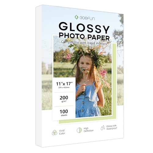 11x17 Photo Paper Glossy, Goefun 200 GSM/54 LB Photo Printer Paper for Inkjet Printer and Dye Ink,100 Sheets