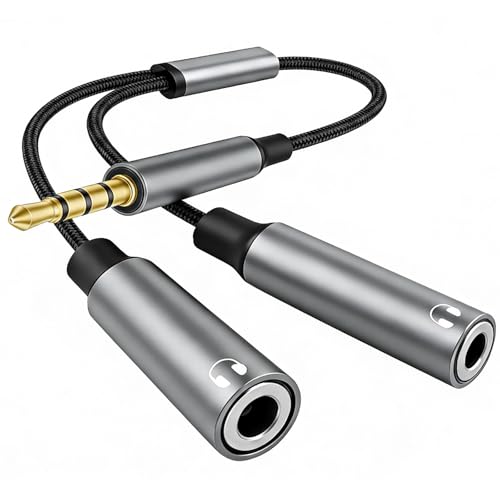 Audio Splitter Klinke Y Aux Adapter, 3.5mm Stecker 1 in 2 out auf Buchse Hi-Res 24bit/96KHz Headset Splitter Kabel kopfh&ouml;rer Doppelstecker f&uuml;r Smartphone, PC, Tablet, Laptop, Mikrofon, Lautsprecher