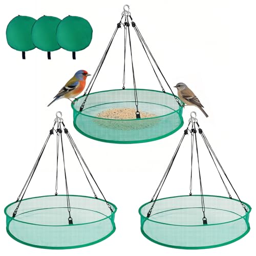 3PCS Bird Seed Catcher Tray 30 Inch Bird Seed Catcher Hanging Hoop Platform for Bird Feeders Includes S-Hooks Adjustable Ropes & Portable Storage Pouch