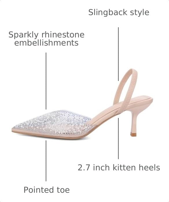 Image of YIYA Women's Clear Slingback Heels with Pearl Studded Pointed Toe Kitten Mid Heels Sparkly Rhinestone Slip On Wedding Party Shoes