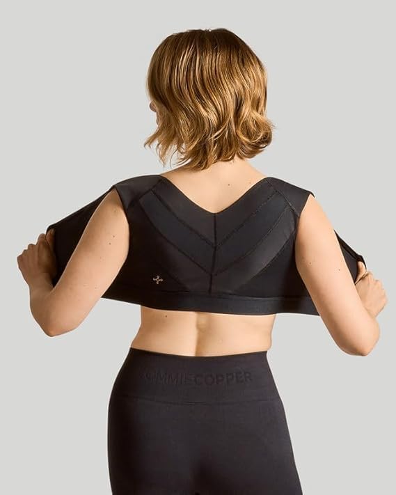 Image of Tommie Copper Shoulder Support Compression Bra with Front Zipper Closure Wireless Posture Corrector & Back Support Bra UPF 50