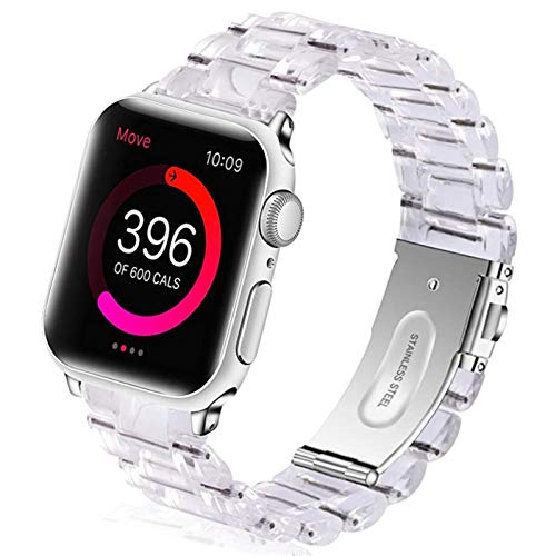 Link Armband for Apple Watch Band Series 5 4 44mm / 40mm 3 38mm / 42mm Klar Armband mit Edelstahl-Wölbung for Iwatch Strap, (Band Color : Clear,