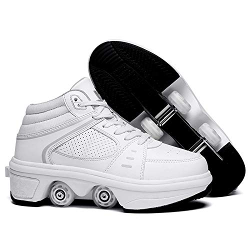 Zjcpow Dytxe Ajustables Roller Skates Quad for niños y Adultos con Luces LED, Doble Fila de Ruedas deformación del patín de Ruedas al Aire Libre Rodillos Kick xuwuhz (Size : 37)