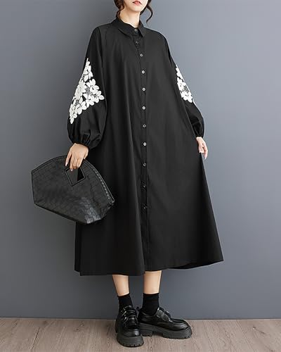 Image of ellazhu Womens Fall Casual Patchwork Funky Long Sleeve Designer Dress Loose Blouse GY2787 A