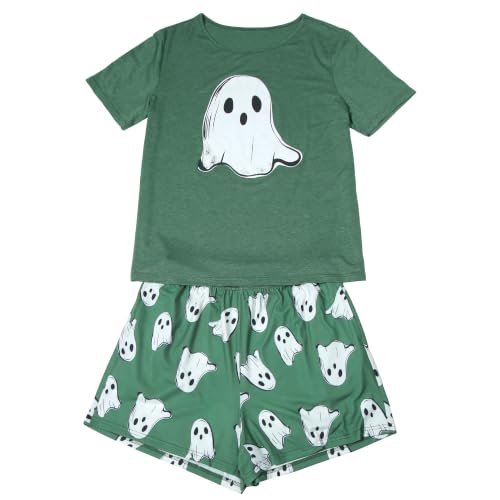 UNIQUEONE Women Halloween Pajamas Ghost Short Sleeve Sleepwear Lounge Set - image 6