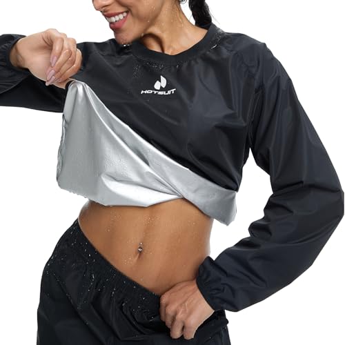 HOTSUIT Sauna Jackets Women Workout Sauna Shirts Anti Rip Gym Sweat Suit Tops Black 4XL