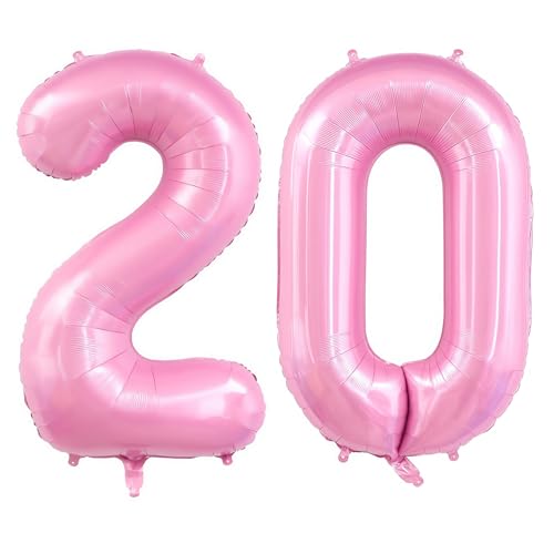 Image of Pastel Pink 20 Balloon Number,40 Inch Light Pink 20 Balloons Large Helium Foil Mylar Number 20 Balloon for Birthday Party Anniversary Decorations