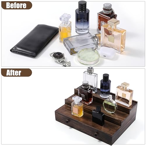 Cologne Organizer for Men, 3-Tier Cologne Stand with Drawer and Hidden Compartment, Wooden Cologne Shelf for Perfume Display Holder, Great Gifts for Men, Vintage - Image 8