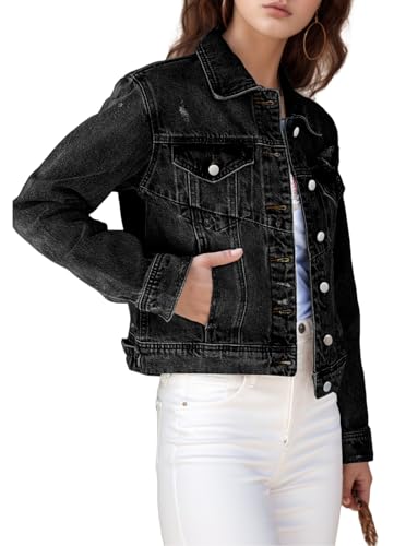 TodTan Jean Jacket Women Distressed Ripped - Casual Long Sleeve Fall Denim Jacket Coat