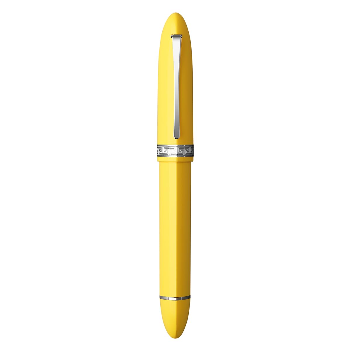 erofa Majohn V60 Piston Fountain Pen Fine Nib, Yellow Silver Resin Triangular Writing Office Pen with Gift Box