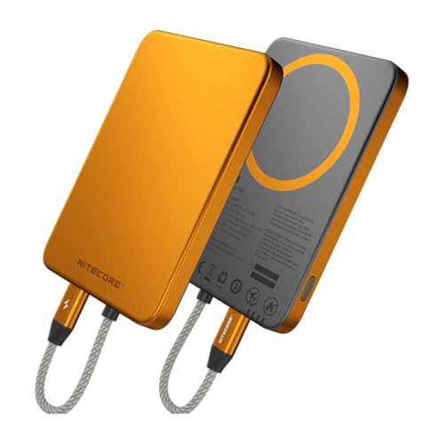 Image of NITECORE Pocket 5 Portable Charger, Compact Power Bank, Orange, Built-in Cable