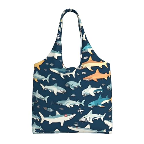 Sac de courses en toile imprimé requins idéal pour le marché et la plage