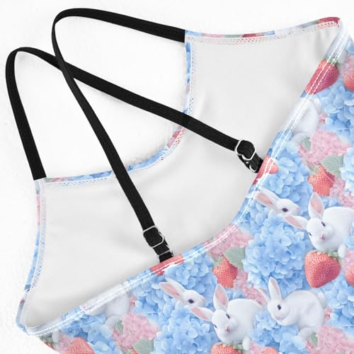 senya Girls Swimsuits One-Piece Swimwear Tie Bathing Suit Beach Summer Round Neck 7-8T Strawberry Rabbit Pattern4