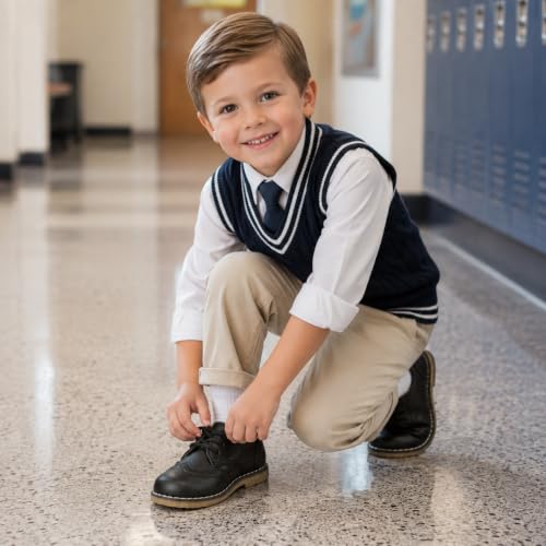 Image of KIDSUN Toddler Dress Shoes Boys Girls Lace Up Oxford Shoes School Uniform Loafer Flats Casual Wedding Party Shoes