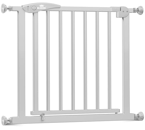 KIDIZ Treppenschutzgitter ohne Bohren | Verstellbare Breite: 74-80 cm, 75 cm hoch, Türschutzgitter und Absperrgitter für Kinder und Hunde, Beidseitige Einhand Öffnung, 90° Open-Stop System, Grau
