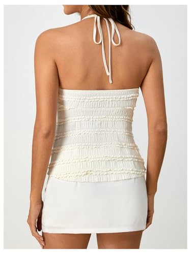 SOLY HUX Women's Peplum Halter Crop Tops Y2K Drawstring Tie Ruched Dressy Casual Spaghetti Strap Cami Top3