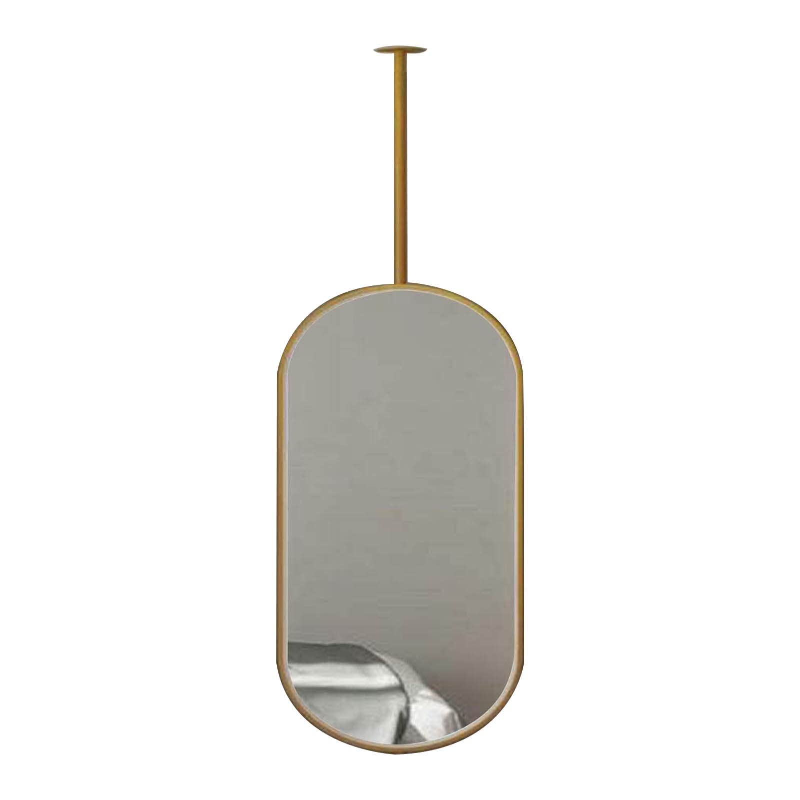 Gaommini Ceiling Mounted Hanging Rod Mirror with Gold Metal Frame and Boom, Wall Mirror Bathroom Vanity Decorative Hanging Mirror, Large Oval Mirror (Size : 40cmx70cm)
