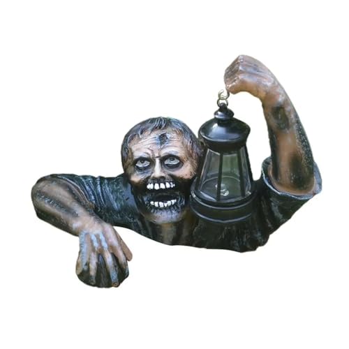Statue de Jardin Zombie avec Lanterne LED Décoration d'Extérieur