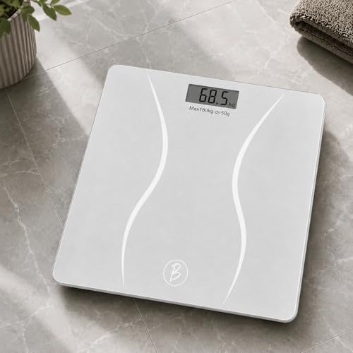 Image of Btag Premium Digital Body Weight Scale | 26x26 cm Wide Platform | Clear LCD Display | Anti-Skid Base | 180 kg Capacity S-Shape Design (White)
