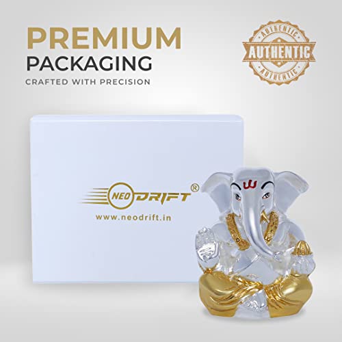 Image of Neodrift Ganesh Idol for Car Dashboard (Real 24kt & 999 Silver Plated, Dual-Tone Gold & Silver) (Model ND10) - Enhance Your Drive