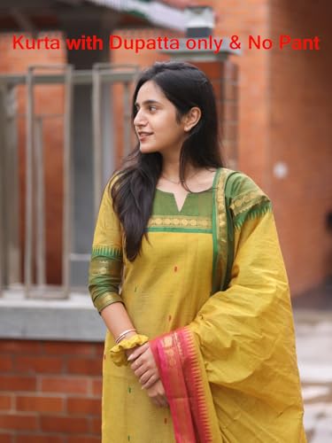 Image of ANNI DESIGNER Women's Chanderi Cotton Straight Printed Kurta with Dupatta